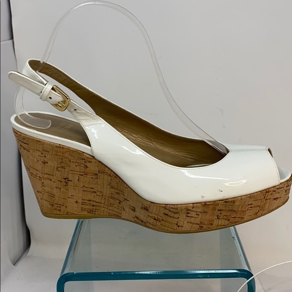 Stuart Weitzman Sz 9.5 Cork Wedge White Slingback - Picture 3 of 8